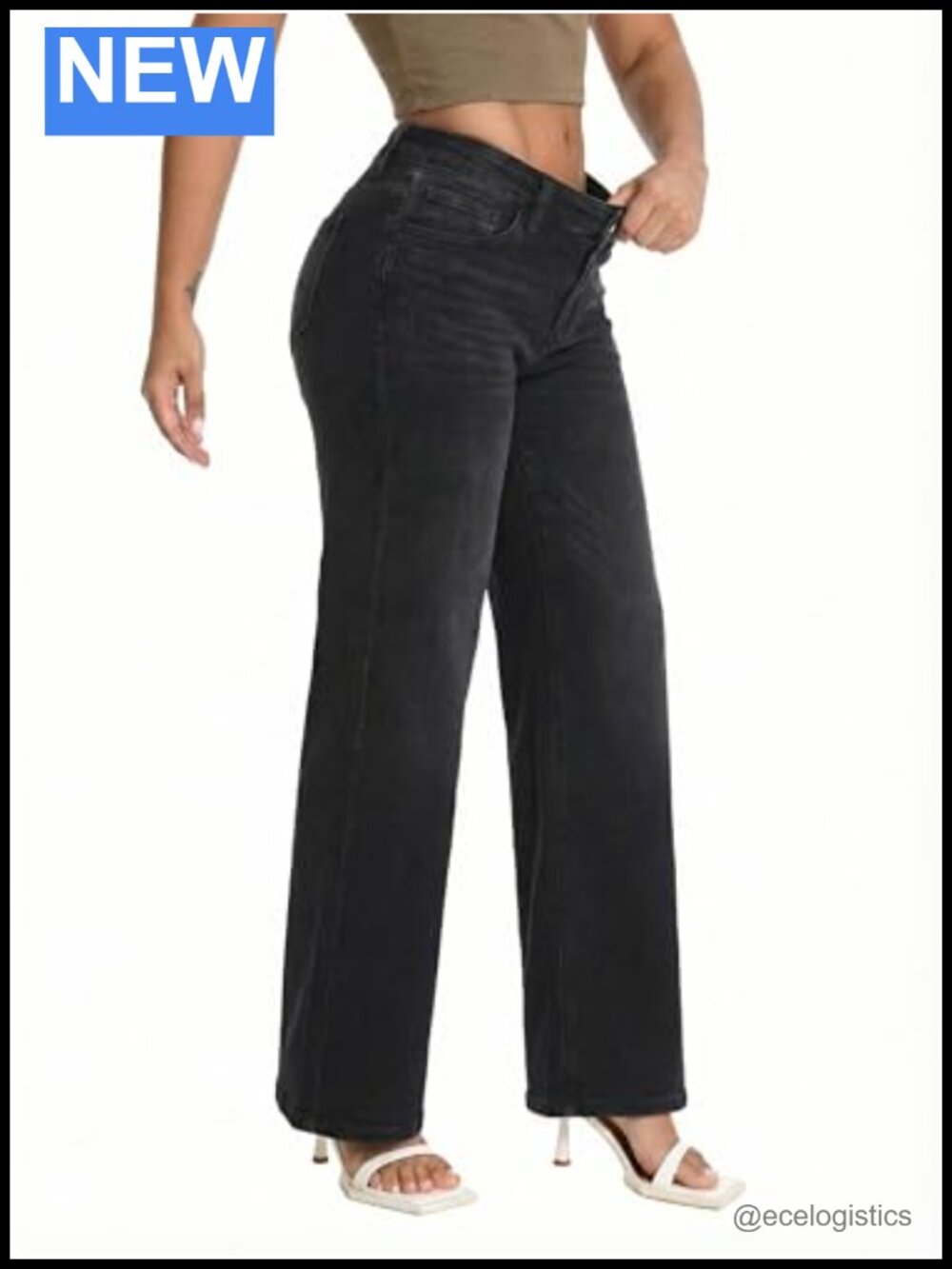 Mid Rise Wide Leg Jeans Stretch Denim Relaxed Fit